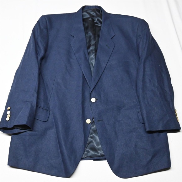 Innocenti Tom James 54R Navy Blue Gold Button Linen Blazer Jacket Sport Coat